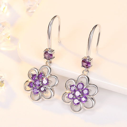 Flower White Copper Earrings Women Wholesale Long Temperament Earrings