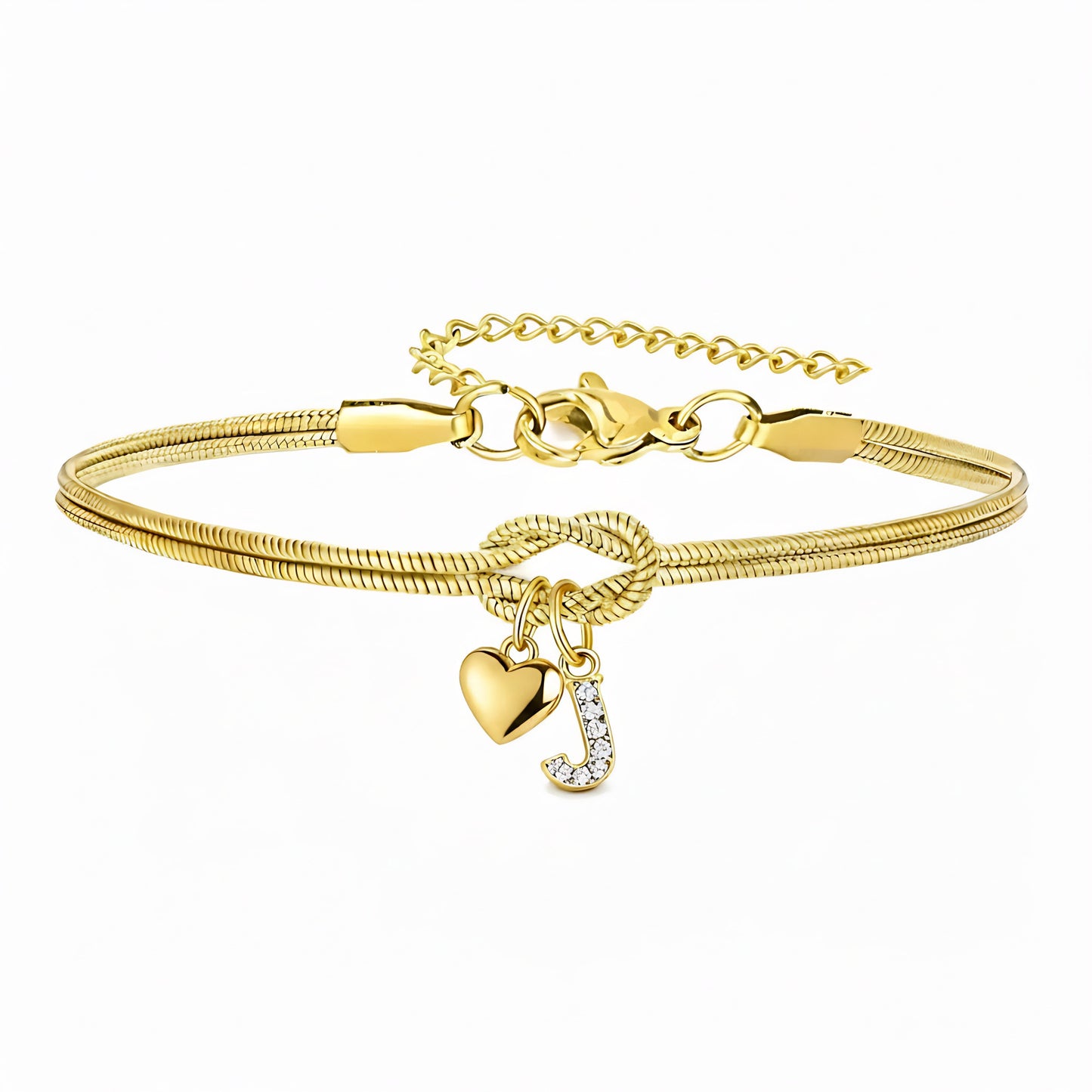 Diamond-Encrusted 26-Letter Heart Pendant Bracelet