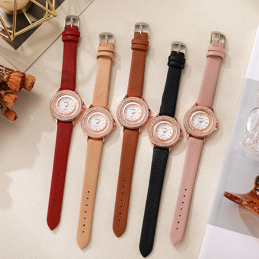 Stylish And Minimalist Round Rhinestone Womens Watch