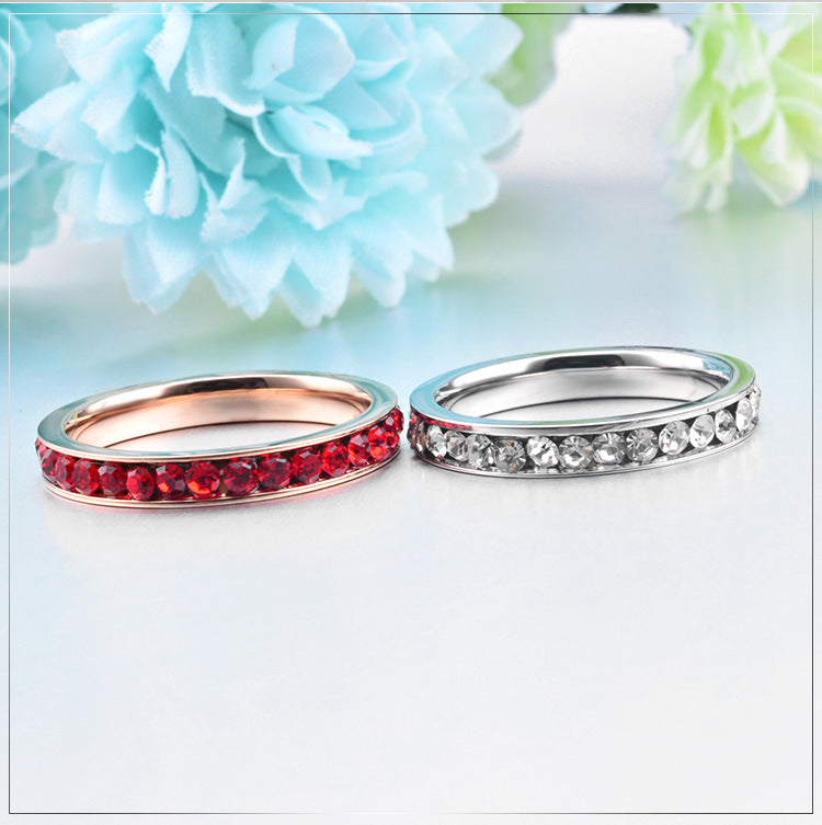 Womens Titanium Steel Ring With A Diamond-studded Band