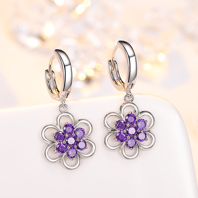 Flower White Copper Earrings Women Wholesale Long Temperament Earrings