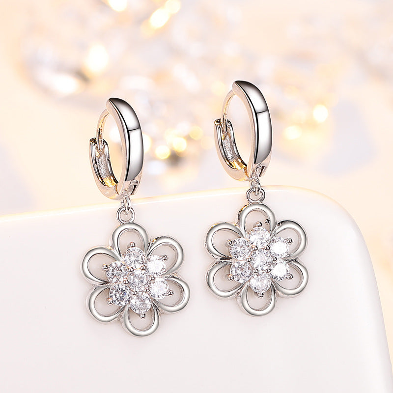 Flower White Copper Earrings Women Wholesale Long Temperament Earrings