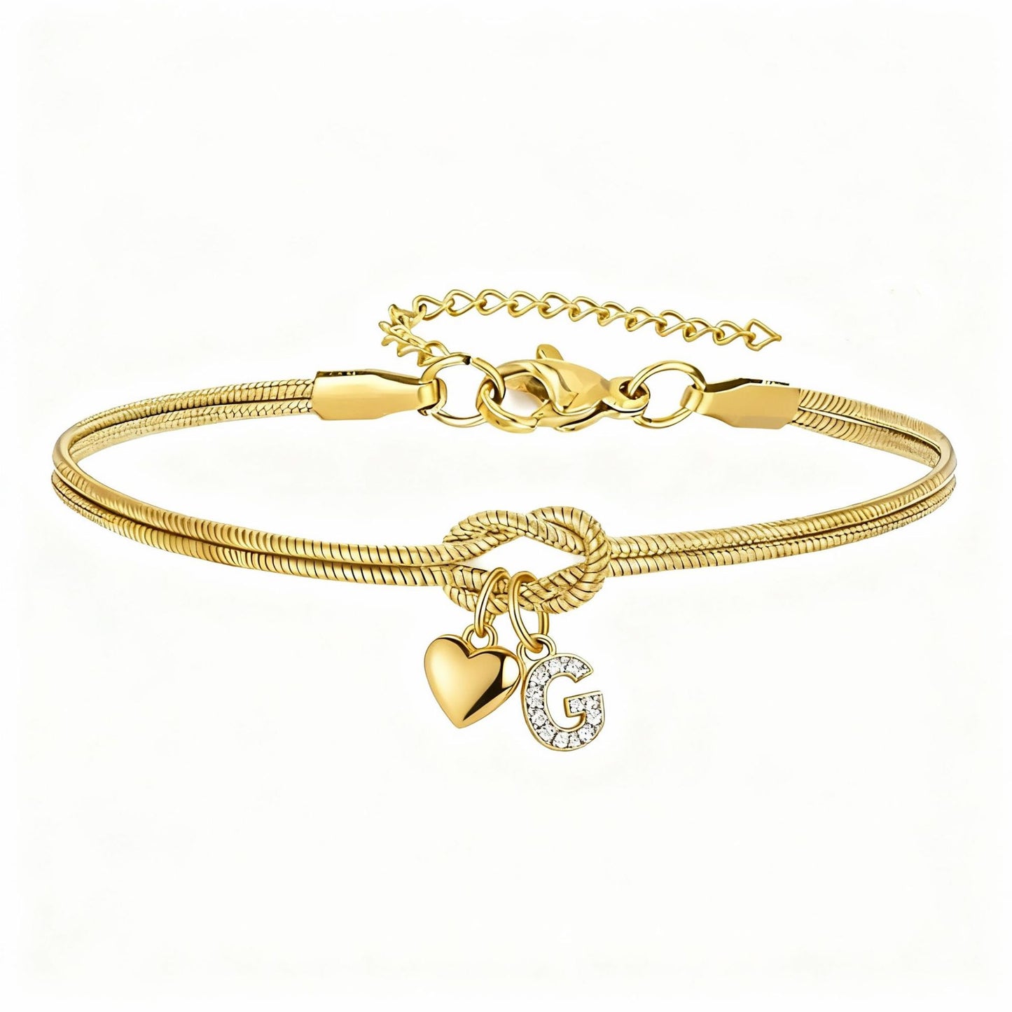 Diamond-Encrusted 26-Letter Heart Pendant Bracelet