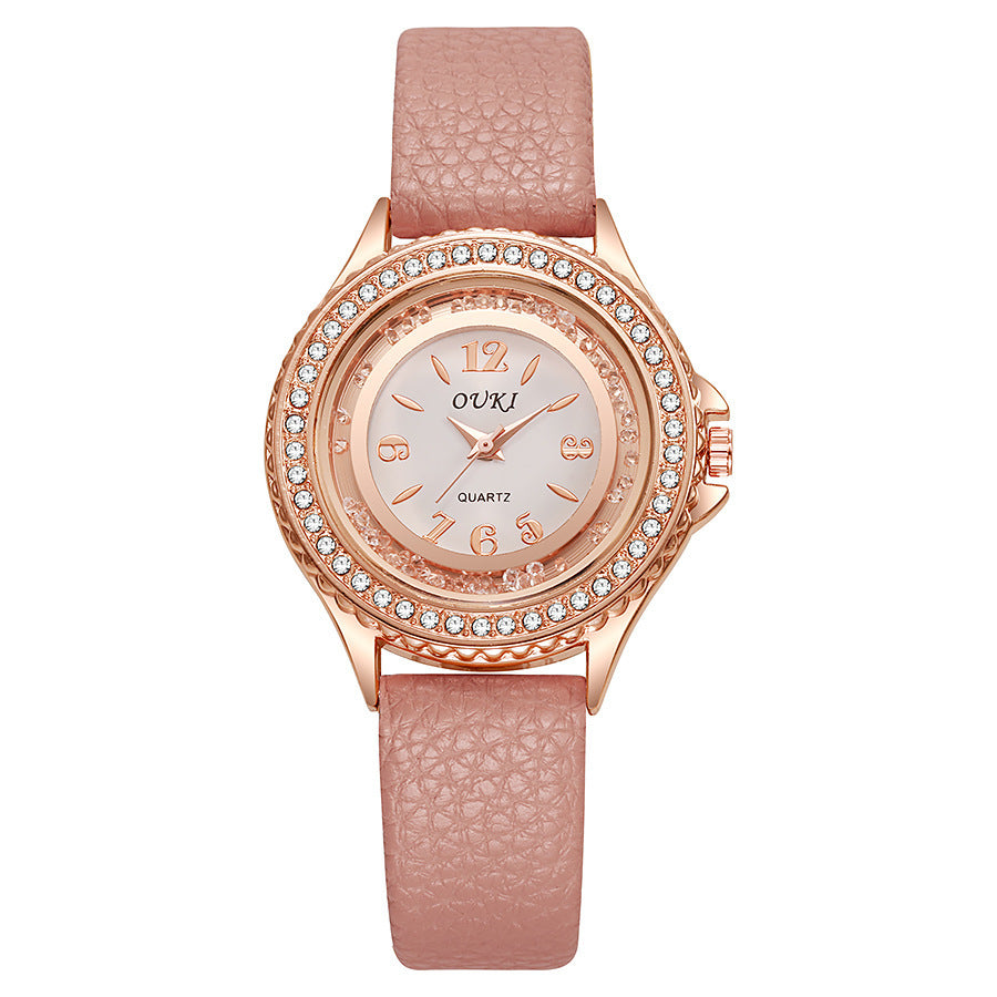 Stylish And Minimalist Round Rhinestone Womens Watch