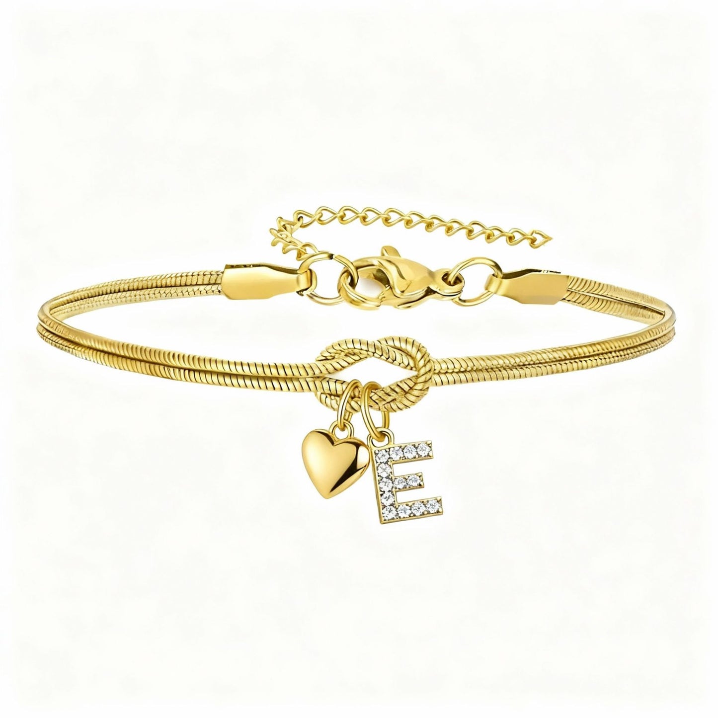 Diamond-Encrusted 26-Letter Heart Pendant Bracelet