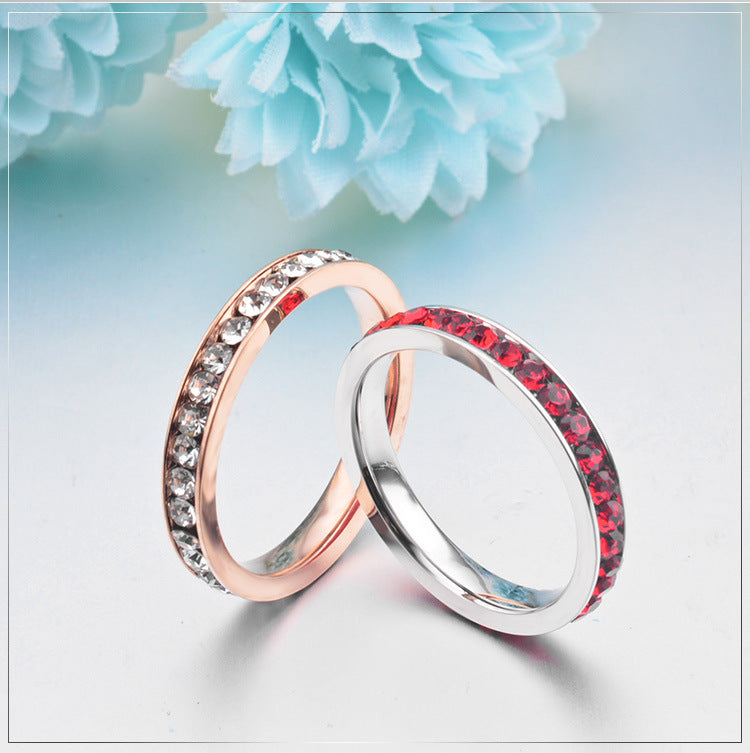Womens Titanium Steel Ring With A Diamond-studded Band