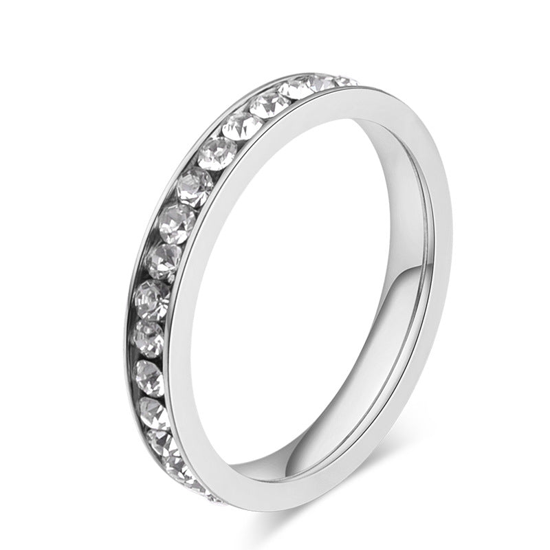 Womens Titanium Steel Ring With A Diamond-studded Band