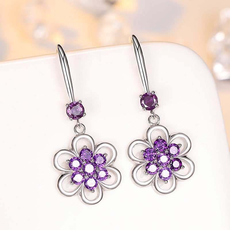 Flower White Copper Earrings Women Wholesale Long Temperament Earrings