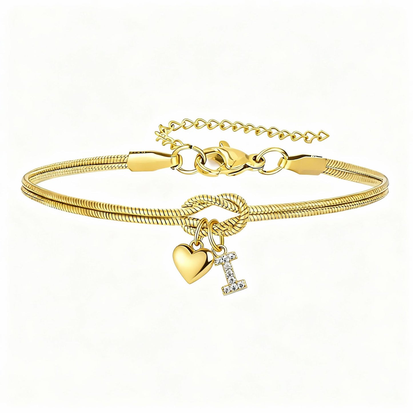 Diamond-Encrusted 26-Letter Heart Pendant Bracelet