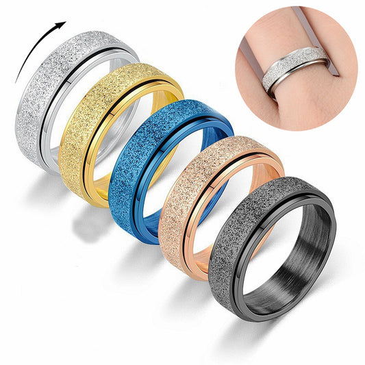 Turnable Anxiety Rings Rainbow Silver Color Relieve Stress Rings For Women & Men