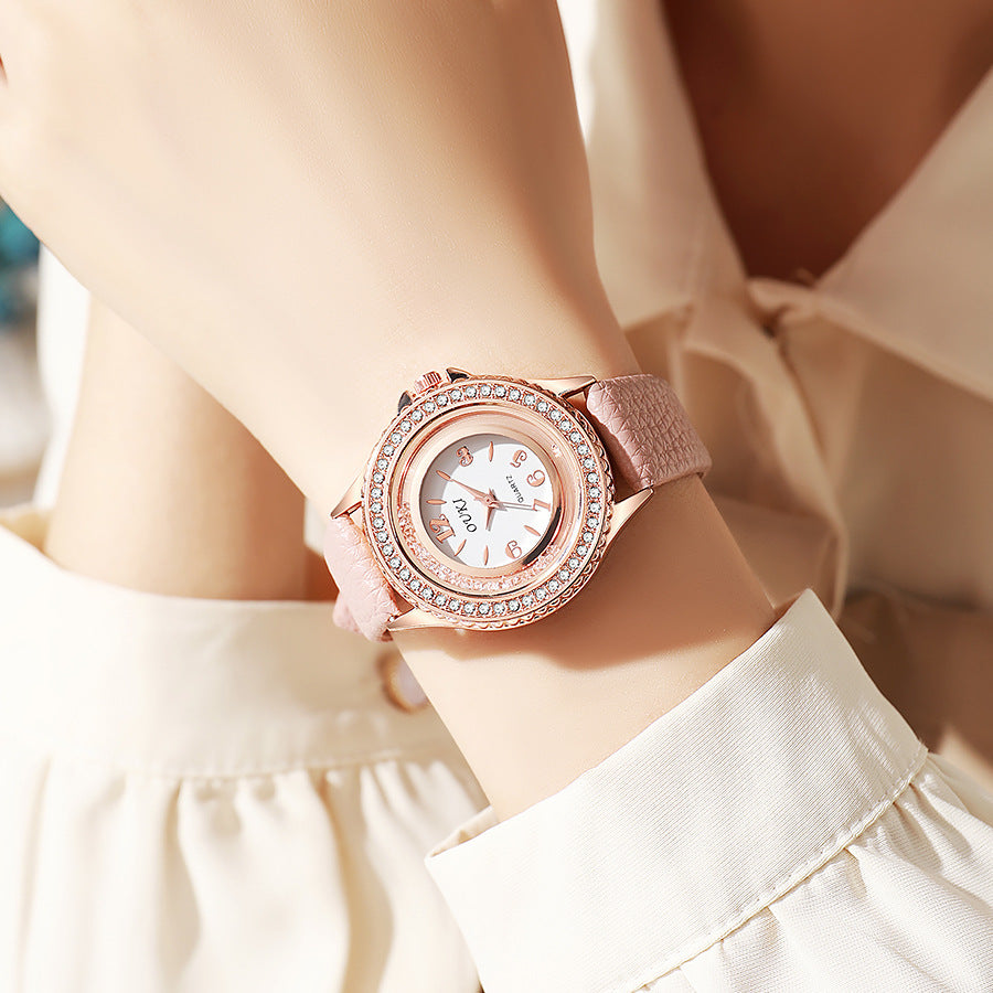 Stylish And Minimalist Round Rhinestone Womens Watch