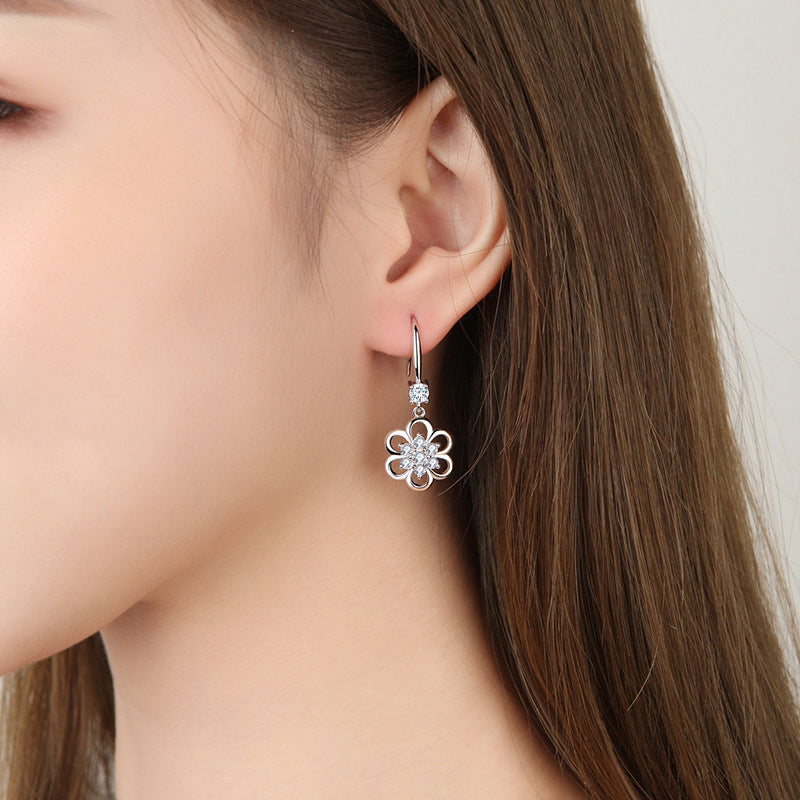 Flower White Copper Earrings Women Wholesale Long Temperament Earrings